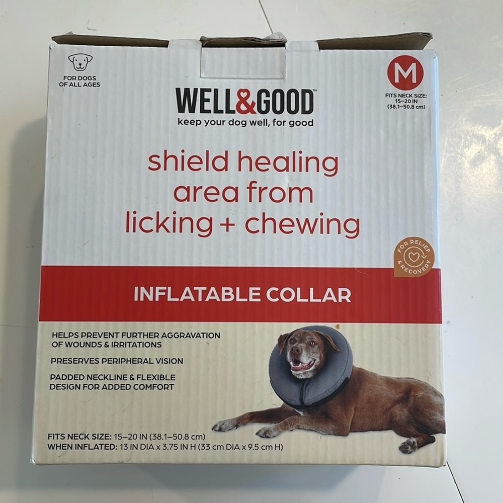 Well & Good Inflatable Dog Collar, Gray, size Medium. Brand new